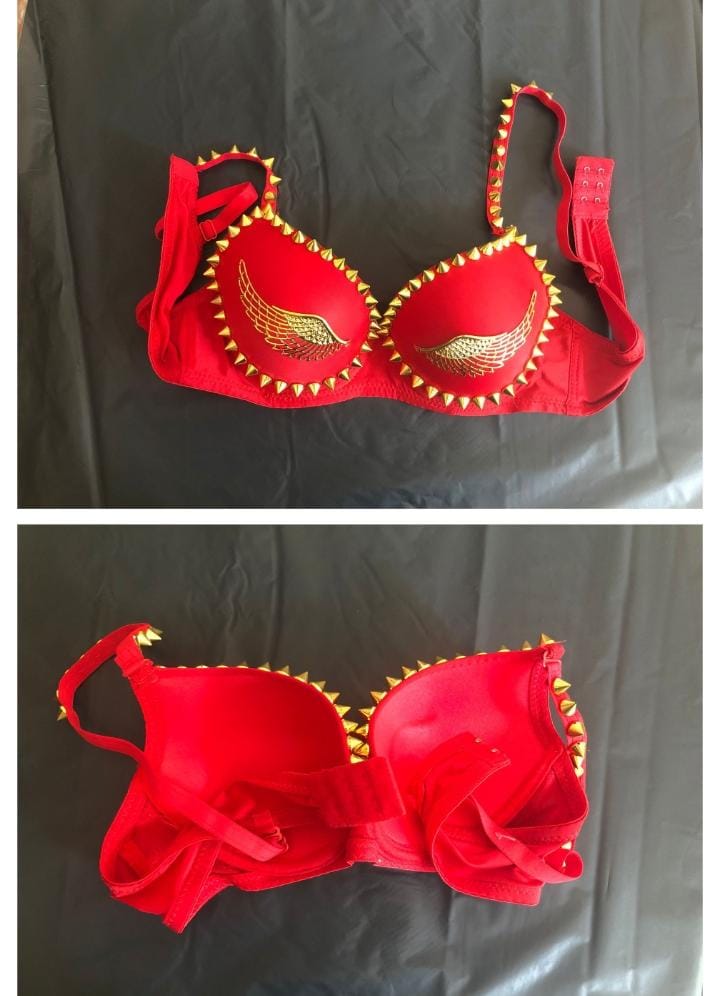 Lanbowo Metallic Spiked Rivet Studded Bra Black