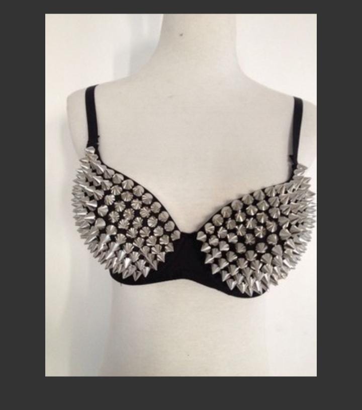 Lanbowo Metallic Spiked Rivet Studded Bra ( Sliver)