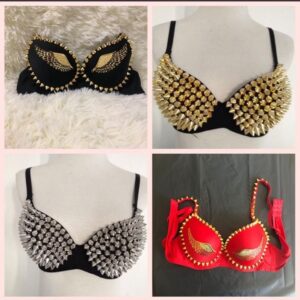 Lanbowo Metallic Spiked Rivet Studded Bra ( Black)