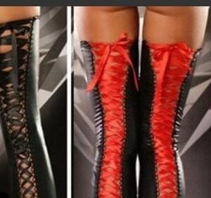 Latex Gummi back bow strip Stocking thigh-high (Purple)