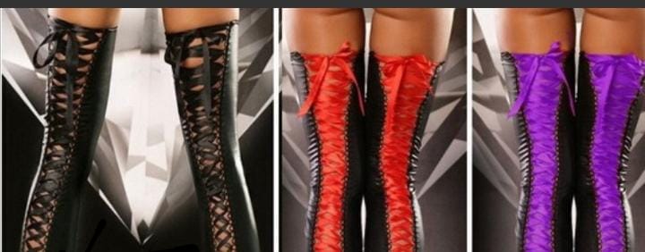 Latex Gummi back bow strip Stocking thigh-high (Red)