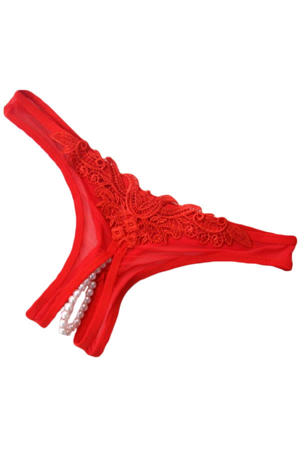 Red Crotchless Pearl Thong
