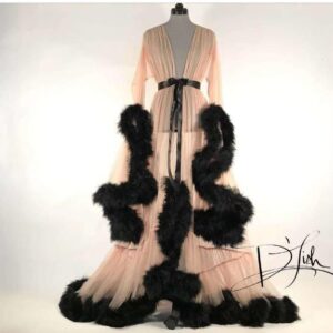 Veloura Luxe Feather Fantasy Robe Fur Kimono Black